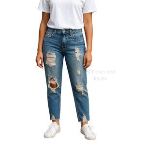 Hollister ULTRA HIGH-RISE MOM JEANS VINTAGE STRETCH Distress Raw Hem Sz W24 L27